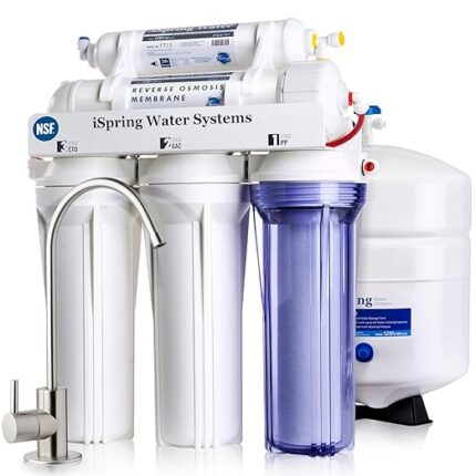 iSpring RCC7, NSF Certified, High Capacity Under Sink 5-Stage Reverse Osmosis Water Filter, RO Drinking System, 75 GPD, Brushed Nickel Faucet, Patented Top-Mounted Faucet Design for Easy Installation